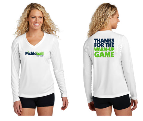 PickleballU Thanks for the Warm Up Game Women’s short and long sleeve shirt